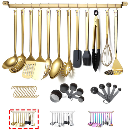 Gold Cooking Utensils Set, Kyraton Stainless Steel 37 Pieces Kitchen Utensils Set with Titanium Gold Plating, Kitchen Gadgets Tool Set with Utensils Racks Heat Resistant Dishwasher Safe