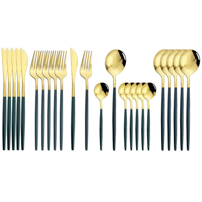 JASHII 24 Pieces 304 Stainless Steel Rose Cutlery Set Home Kitchen Silverware Set, Mirror Polished, Knife/Fork/Spoon, Modern Elegant Silverware Set for Party, Christmas