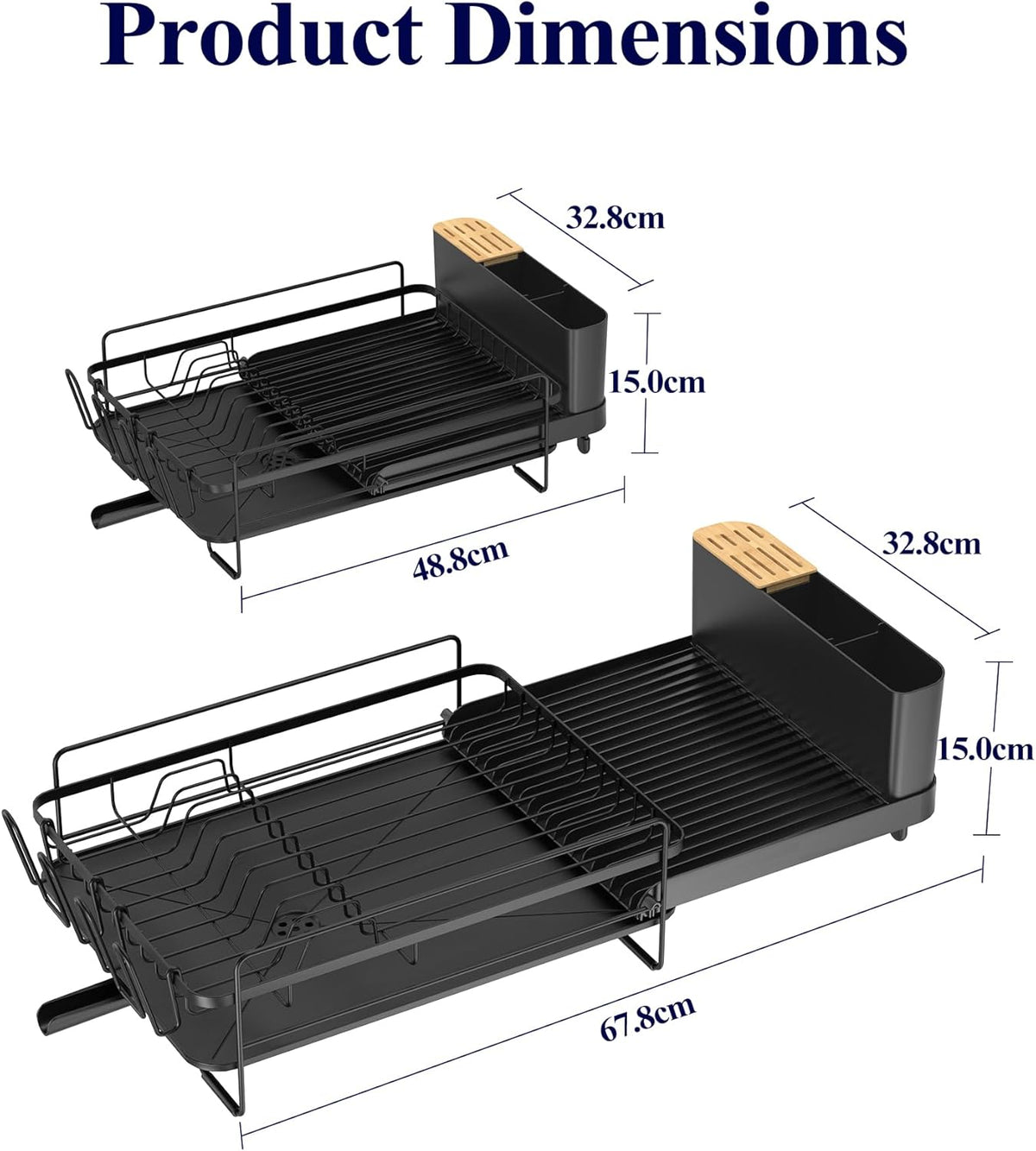 Kitsure Extendable Dish Drying Rack, 19.2"-26.7" L x 12.9" W, Black