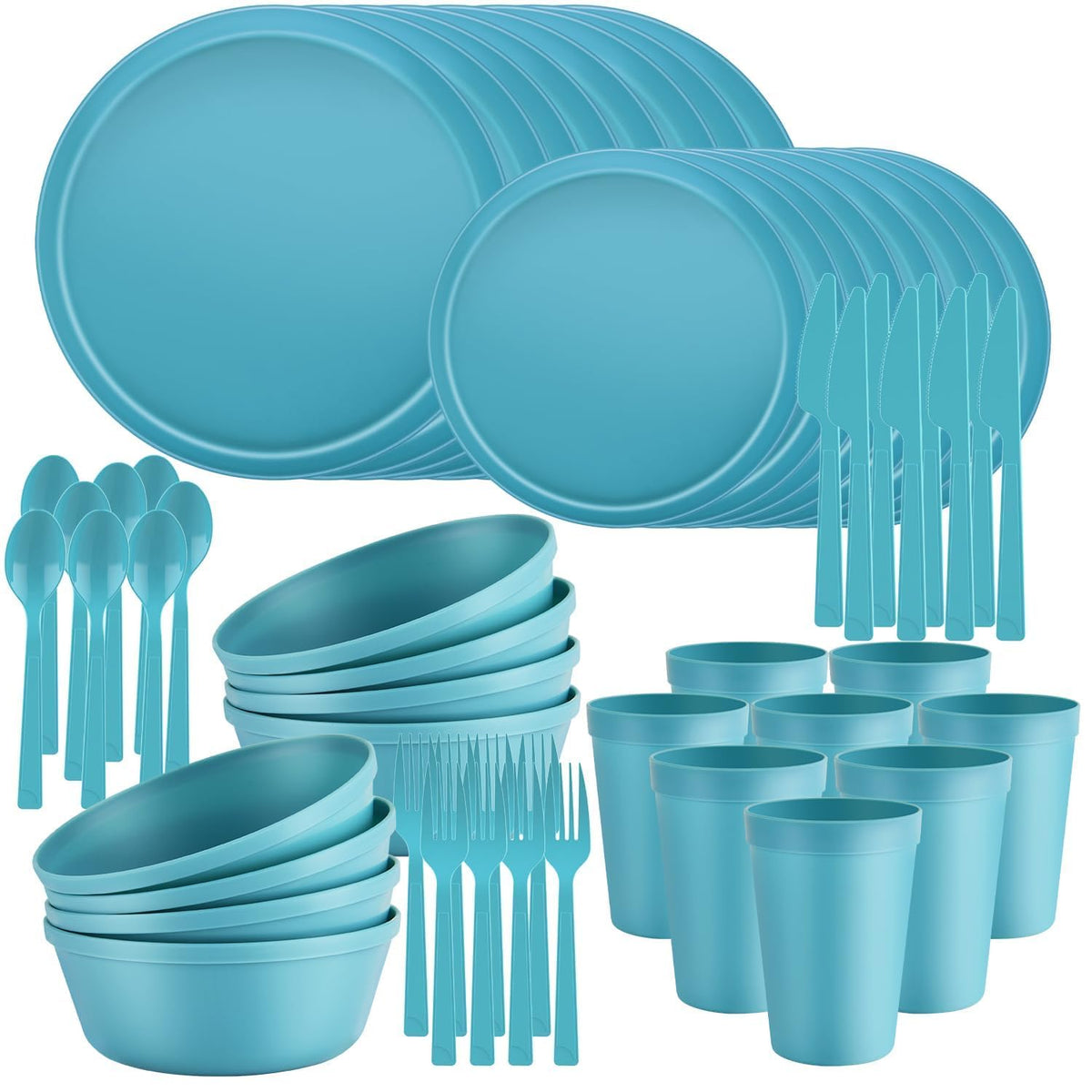 Plates and Bowls Sets, Plastic Kitchen Dinnerware Sets, Serves 8