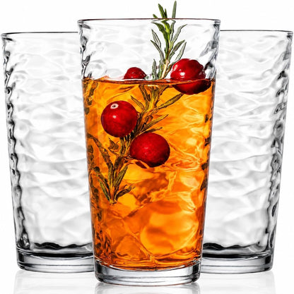 Glaver's Drinking Glasses Set of 10 Highball Glass Cups, 17 Oz Cooler Wavy Glassware. Home Bar Everyday Basic Drinkware Elegant Kitchen Glasses for Water, Juice, Cocktails, Iced Tea.