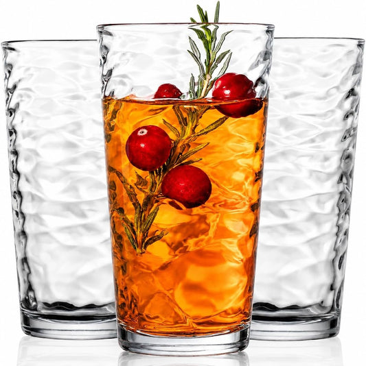 Glaver's Drinking Glasses Set of 10 Highball Glass Cups, 17 Oz Cooler Wavy Glassware. Home Bar Everyday Basic Drinkware Elegant Kitchen Glasses for Water, Juice, Cocktails, Iced Tea.