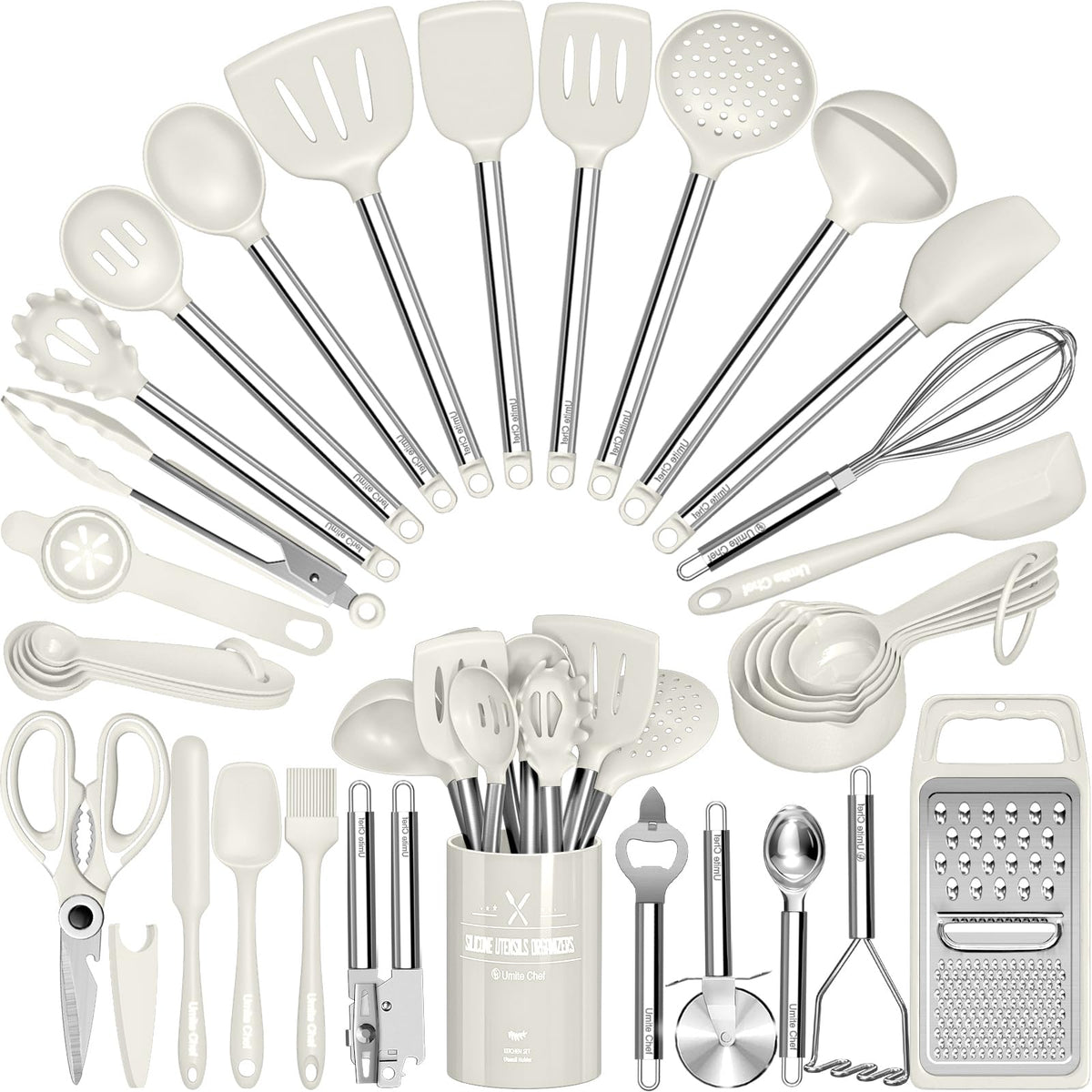 Umite Chef Thickened Kitchen Utensils Set- Silicone Cooking Utensils Set for Nonstick Cookware-Silicone Spatulas Set, Heavy Duty Stainless Steel Handle-Black Kitchen Gadgets Tools Set