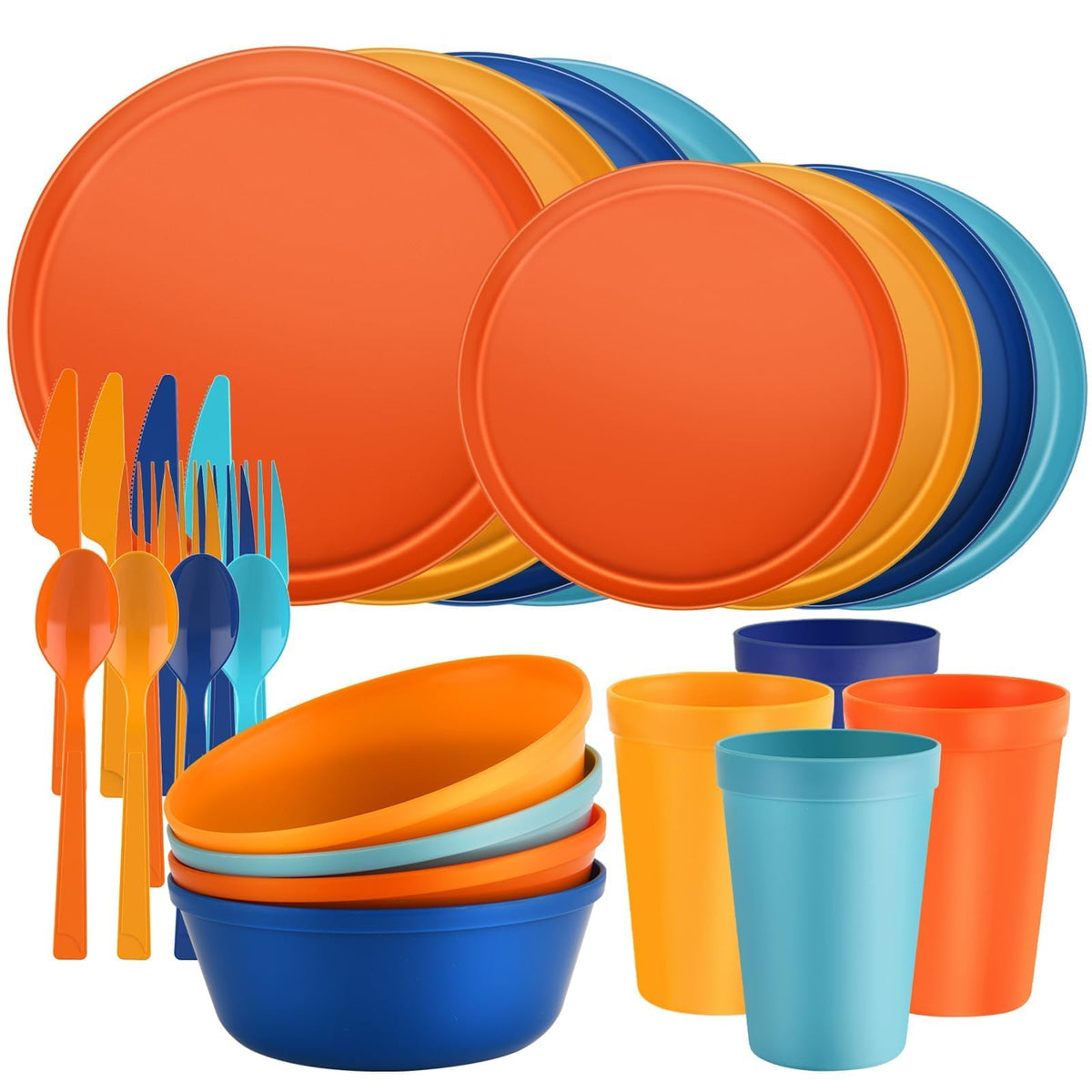 Plates and Bowls Sets, Plastic Kitchen Dinnerware Sets, Serves 8