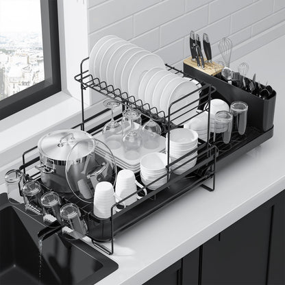 Kitsure Extendable Dish Drying Rack, 19.2"-26.7" L x 12.9" W, Black