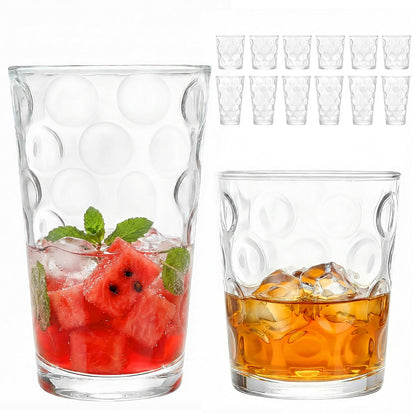 Moretoes Ribbed Glass Cups Set of 12 Drinking Glasses