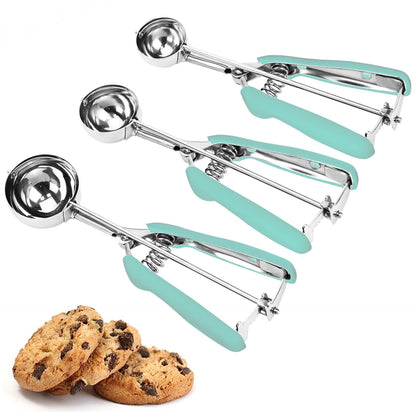 Cookie Scoop Set, 3Pcs Ice Cream Scoop, Cookie Scoops for Baking Set of 3, 18/8 Stainless Steel Cookie Scooper for Baking, Ice Cream Scooper with Trigger Release, Cookie Dough Scoop with Non-slip Grip