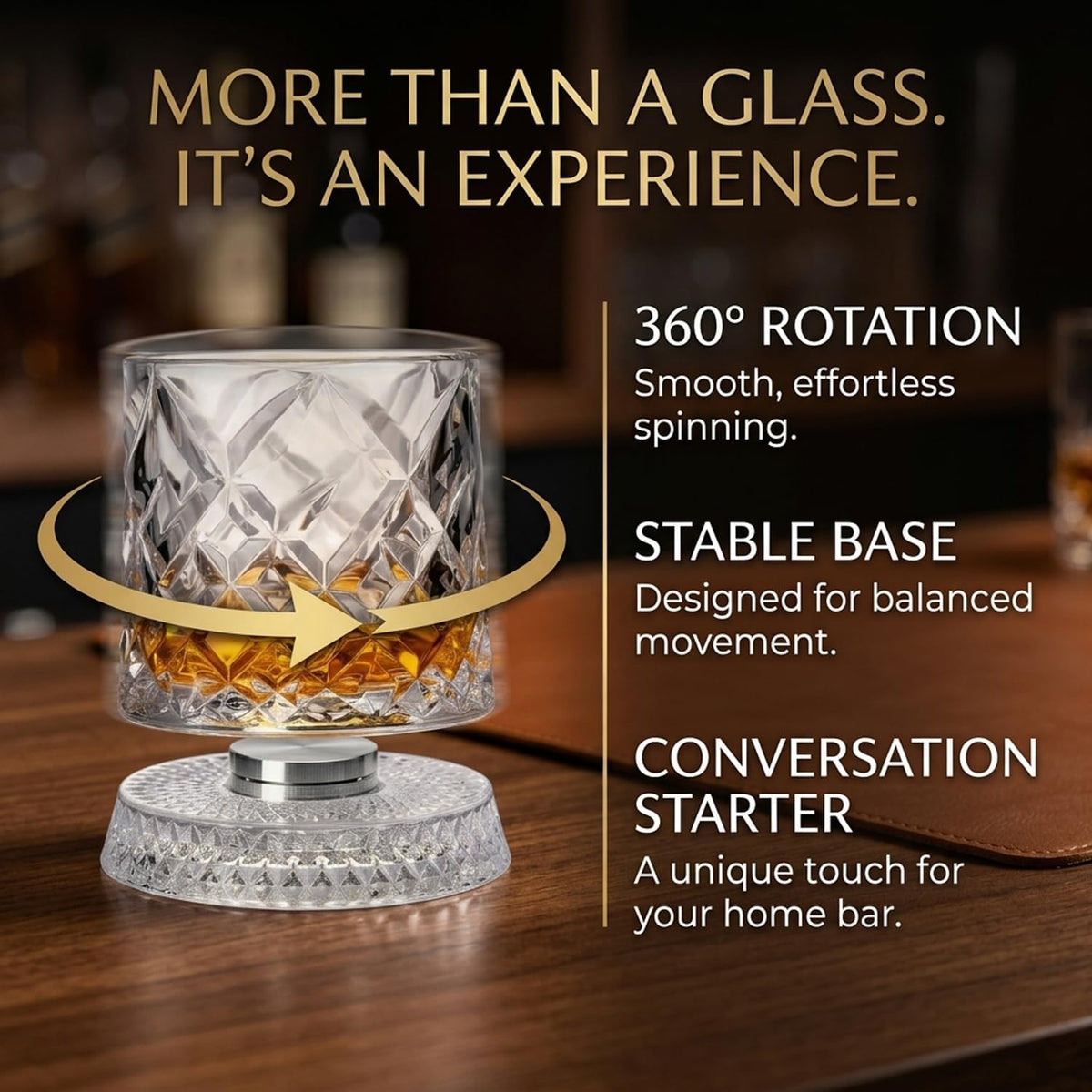 Spinning Whiskey Glasses Set of 4 with Ice Ball Molds, 9.5oz Lead-Free Rotating Old Fashioned Rocks Glasses, Premium Bourbon Tasting Cups, Unique Barware Gifts for Men, Dad, Husband