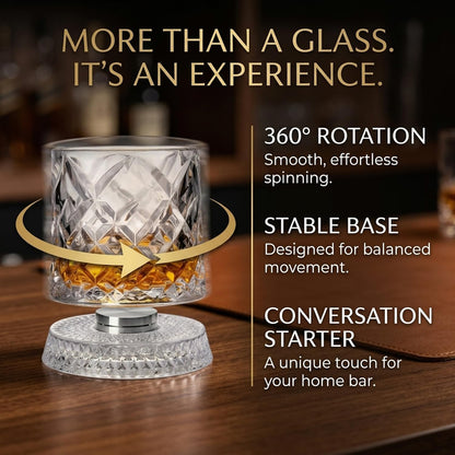 Spinning Whiskey Glasses Set of 4 with Ice Ball Molds, 9.5oz Lead-Free Rotating Old Fashioned Rocks Glasses, Premium Bourbon Tasting Cups, Unique Barware Gifts for Men, Dad, Husband
