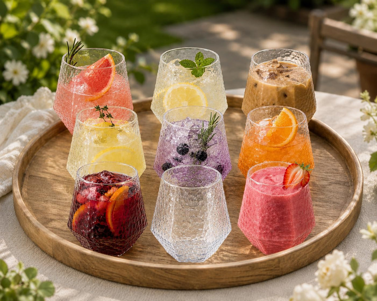 40 Pack Disposable Plastic Wine Glasses 12 oz Diamond Stemless Clear Cups