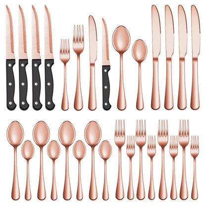 24 Pcs Silverware Set with Steak Knives for 4, Stainless Steel Flatware Set, Mirror Polished Cutlery Utensil Sets, Home Kitchen Eating Tableware, Dishwasher Safe