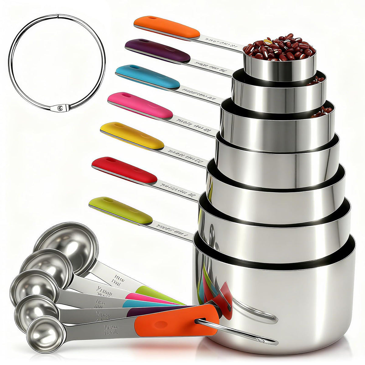 Bopei 10-Pcs Stainless Steel Measuring Cups & Spoons Set, Colorful Handles