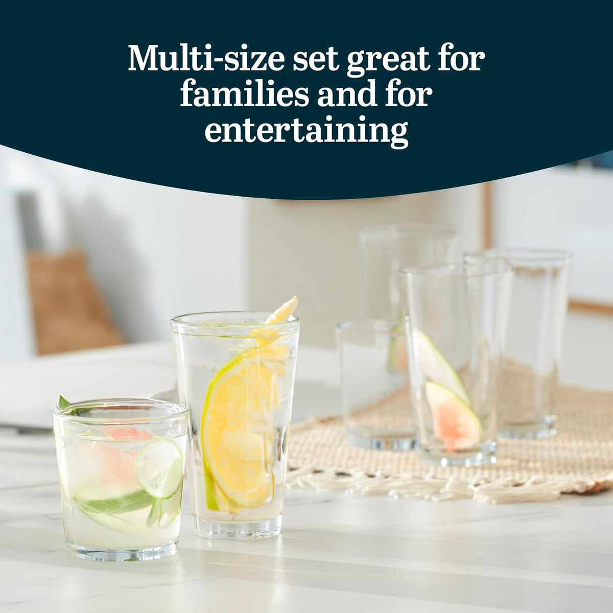 Libbey Preston Tumbler & Rocks Drinking Glasses Set of 16, All-Purpose Cups