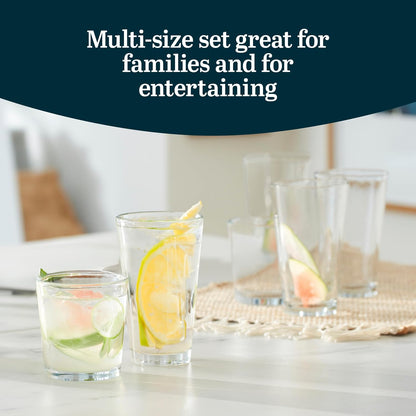 Libbey Preston Tumbler & Rocks Drinking Glasses Set of 16, All-Purpose Cups