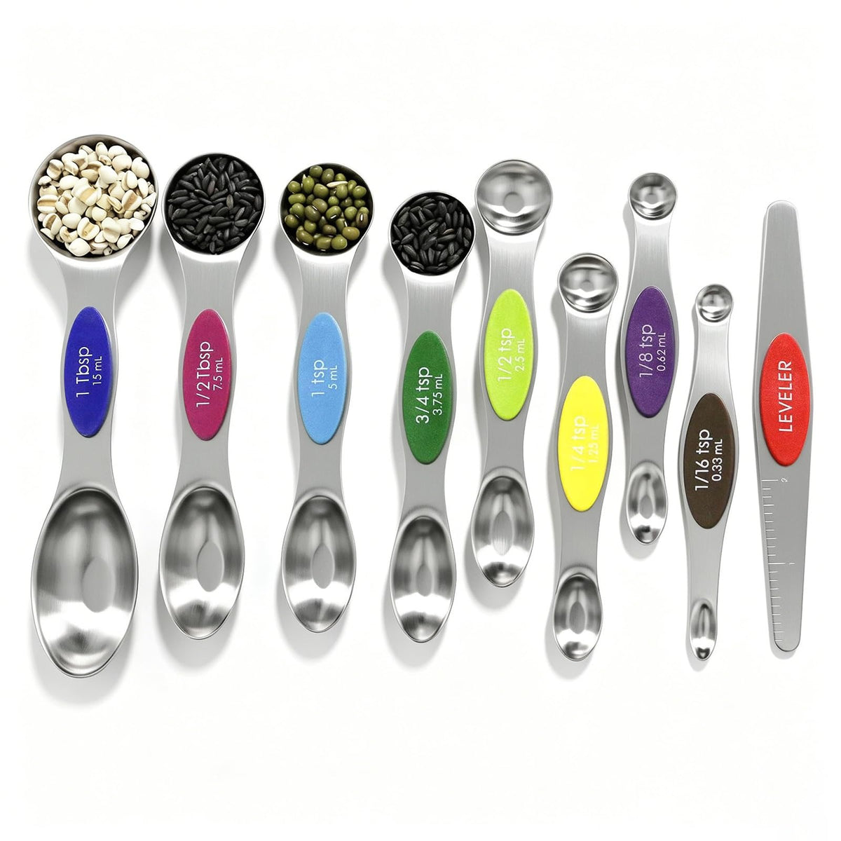 Magnetic Measuring Spoons Set Stainless Steel with Leveler, Stackable Metal Tablespoon Measure Spoon for Baking, Measuring Cups and Spoon Set Kitchen Gadgets Apartment Essentials Fits in Spice Jars