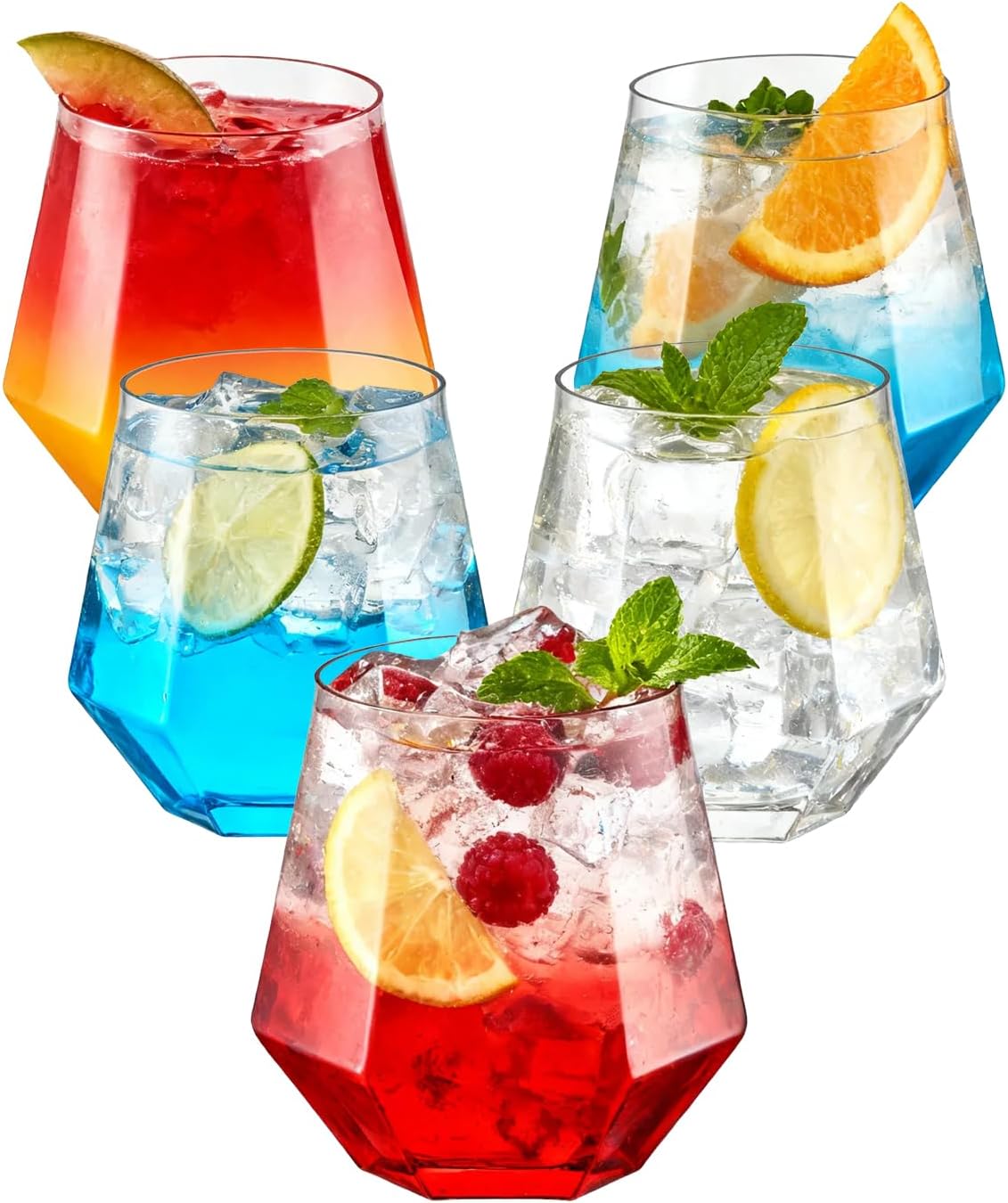 BESTSTAR 40 PCS Clear 12 Oz Diamond Plastic Wine Whiskey Glasses