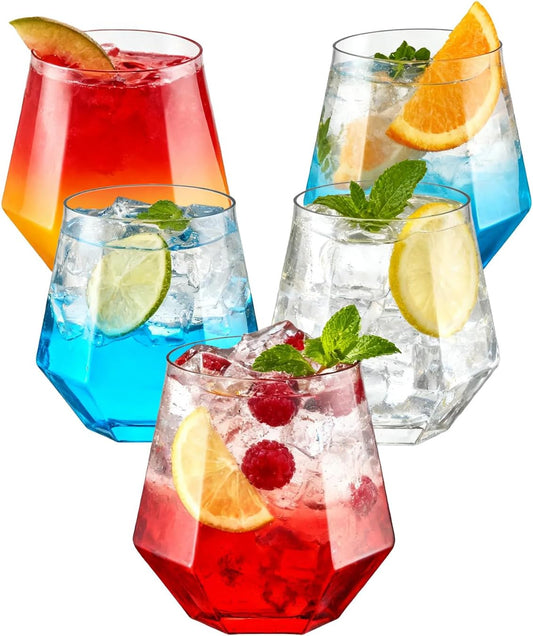 BESTSTAR 40 PCS Clear 12 Oz Diamond Plastic Wine Whiskey Glasses