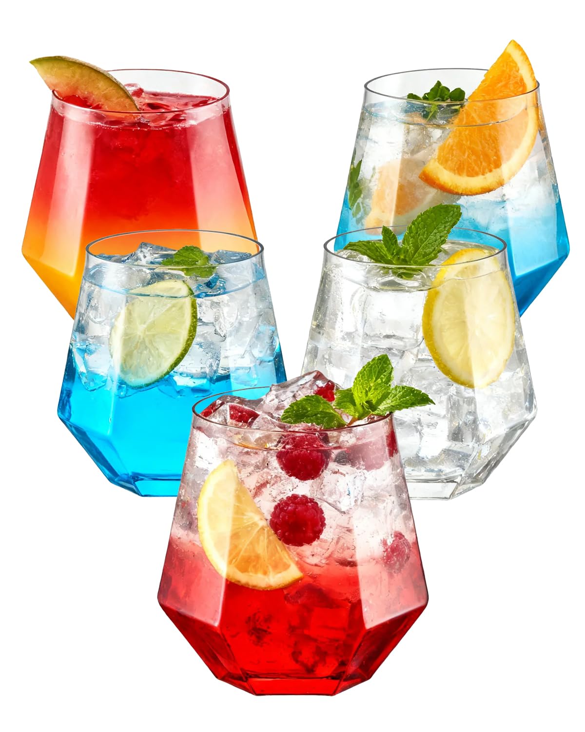 BESTSTAR 40 PCS Clear 12 Oz Diamond Plastic Wine Whiskey Glasses