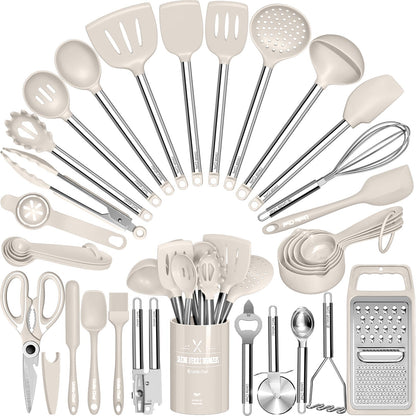 Umite Chef Thickened Kitchen Utensils Set- Silicone Cooking Utensils Set for Nonstick Cookware-Silicone Spatulas Set, Heavy Duty Stainless Steel Handle-Black Kitchen Gadgets Tools Set