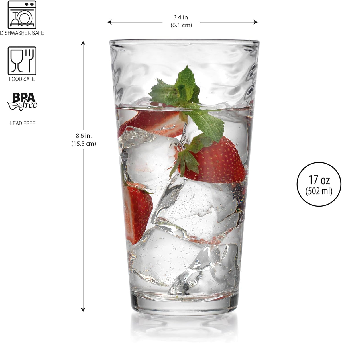 Glaver's Drinking Glasses Set of 10 Highball Glass Cups, 17 Oz Cooler Wavy Glassware. Home Bar Everyday Basic Drinkware Elegant Kitchen Glasses for Water, Juice, Cocktails, Iced Tea.