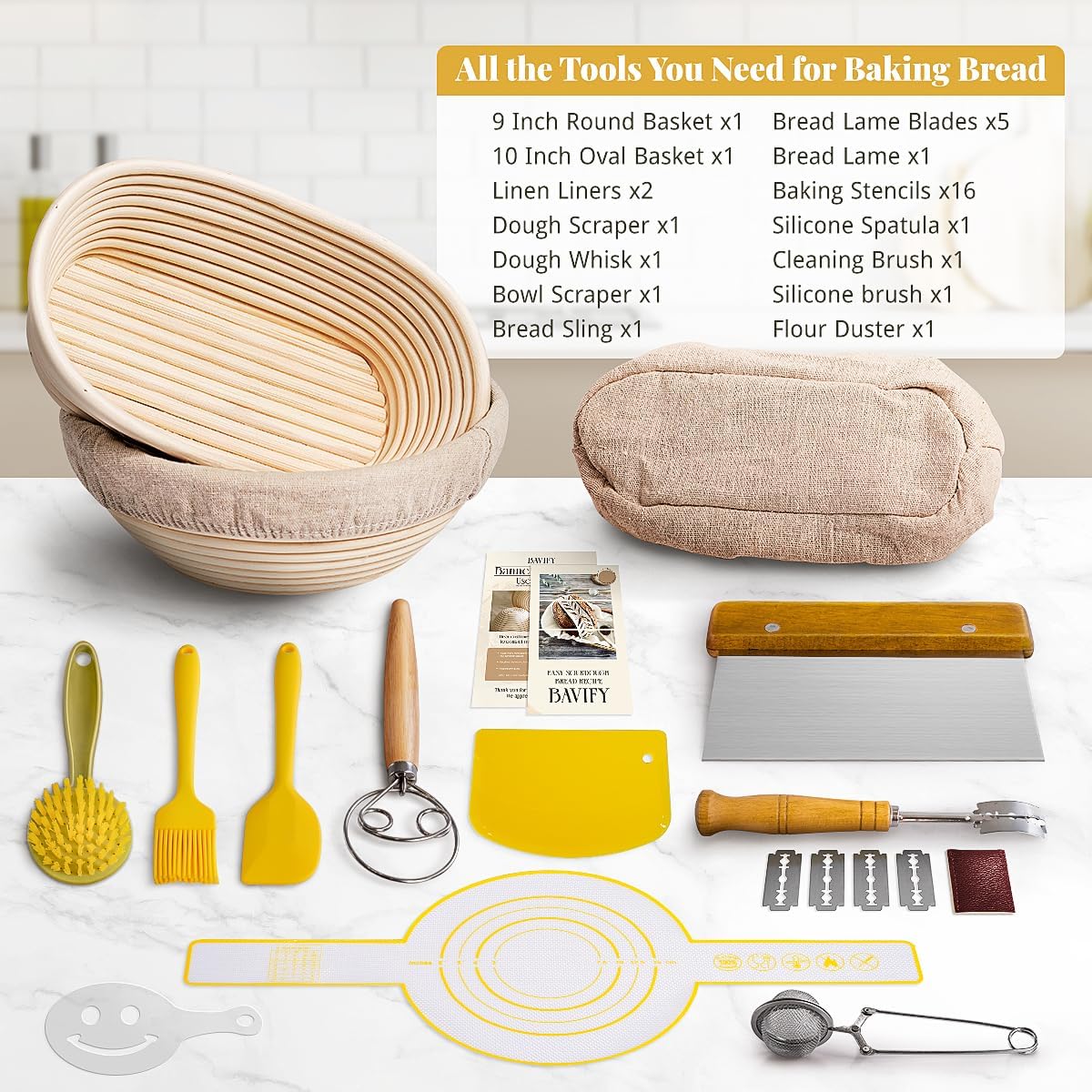 BAVIFY Sourdough Starter Kit, Banneton Bread Proofing Baskets Set