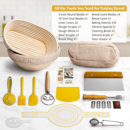 BAVIFY Sourdough Starter Kit, Banneton Bread Proofing Baskets Set