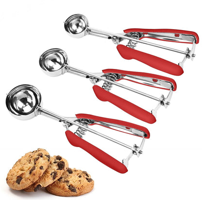 Cookie Scoop Set, 3Pcs Ice Cream Scoop, Cookie Scoops for Baking Set of 3, 18/8 Stainless Steel Cookie Scooper for Baking, Ice Cream Scooper with Trigger Release, Cookie Dough Scoop with Non-slip Grip
