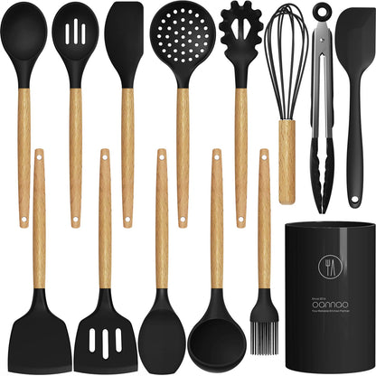 oannao Silicone Cooking Utensils Kitchen Utensil Set - 446°F Heat Resistant Silicone Kitchen Utensils Set, Spatula,Turner Tongs, Spoon, Whisk,Kitchen Gadgets for Nonstick Cookware, BPA Free (Gray)