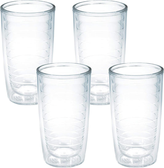 Tervis Clear & Colorful Tabletop Made in USA Double Walled Insulated Tumbler Travel Cup Keeps Drinks Cold & Hot, 16oz - 4pk, Clear