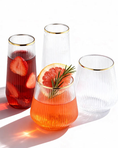 BESTSTAR 48 Pack Clear Disposable Ribbed Origami Ripple Plastic Glasses Set