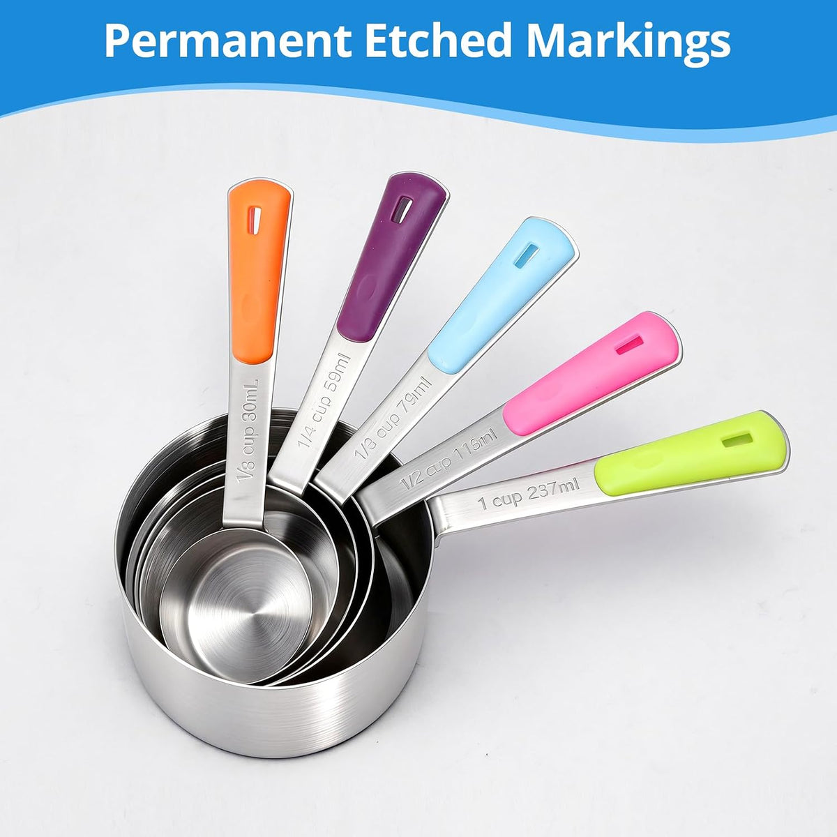 Bopei 10-Pcs Stainless Steel Measuring Cups & Spoons Set, Colorful Handles