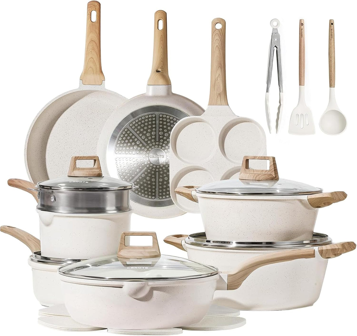 CAROTE 21pcs Pots and Pans Set, Nonstick Cookware Sets, with Egg Pan