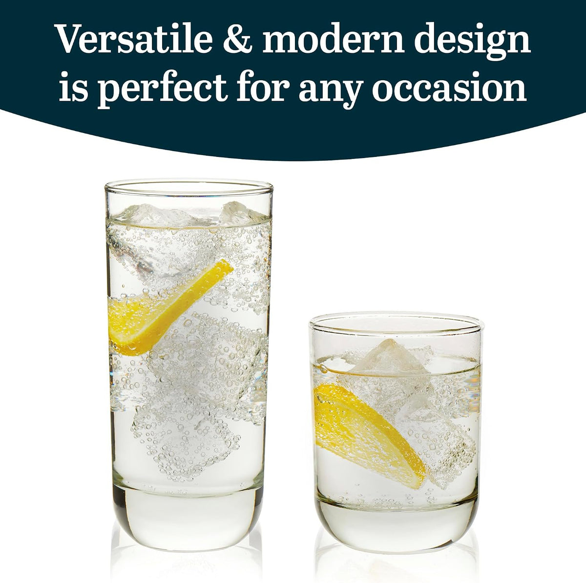 Libbey Polaris Tumbler & Rocks Drinking Glasses Set of 16, Clear Glass Cups