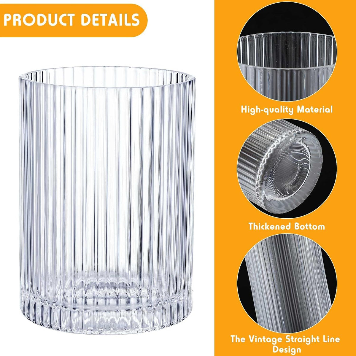 Zhehao 12 Pcs Ribbed Drinking Glasses Clear Vintage Cups Set, 9 oz 12 oz