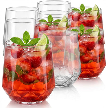 40 Pack Disposable Plastic Wine Glasses 12 oz Diamond Stemless Clear Cups