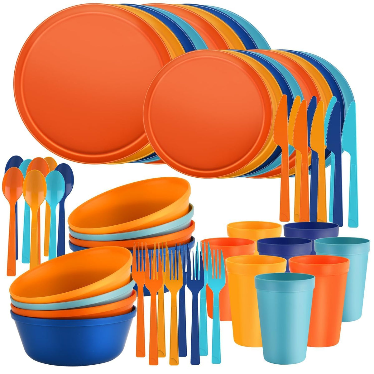 Plates and Bowls Sets, Plastic Kitchen Dinnerware Sets, Serves 8