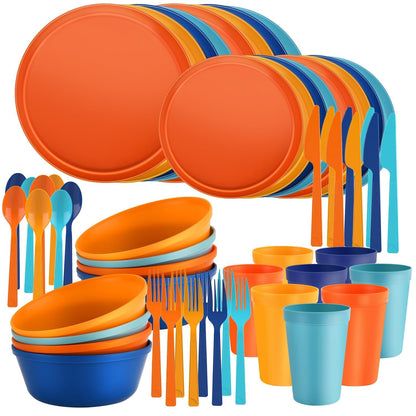 Plates and Bowls Sets, Plastic Kitchen Dinnerware Sets, Serves 8