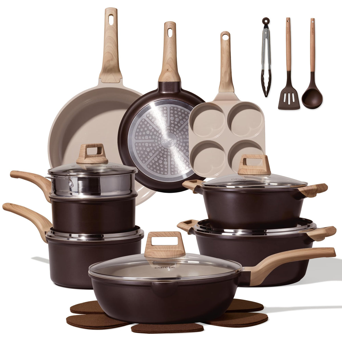 CAROTE 21pcs Pots and Pans Set, Nonstick Cookware Sets, with Egg Pan