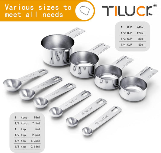 TILUCK Stainless Steel Measuring Cups & Spoons Set, Cups and Spoons
