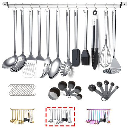 Gold Cooking Utensils Set, Kyraton Stainless Steel 37 Pieces Kitchen Utensils Set with Titanium Gold Plating, Kitchen Gadgets Tool Set with Utensils Racks Heat Resistant Dishwasher Safe