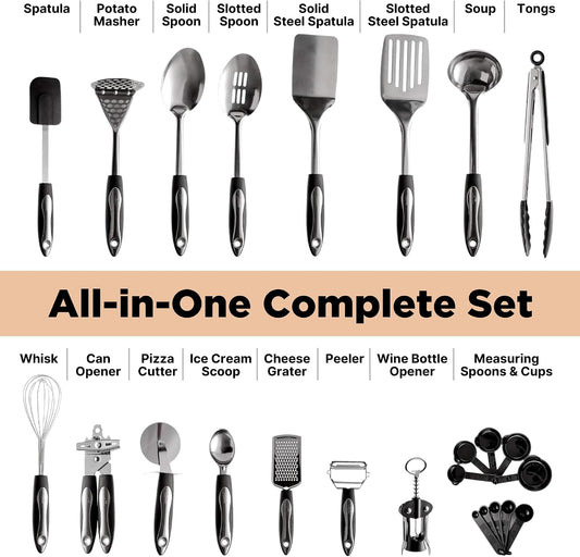 Asani 25-Piece Stainless Steel Kitchen Utensil Set, Non-Stick Cooking Tools