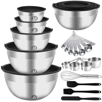 WEPSEN 5-Speed Electric Hand Mixer, 4 Large Mixing Bowls Set, Handheld Mixers with Whisks Beater, Stainless Steel Metal Nesting Bowl Measuring Cups Spoons Kitchen Cake Blender for Baking Supplies