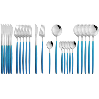 JASHII 24 Pieces 304 Stainless Steel Rose Cutlery Set Home Kitchen Silverware Set, Mirror Polished, Knife/Fork/Spoon, Modern Elegant Silverware Set for Party, Christmas