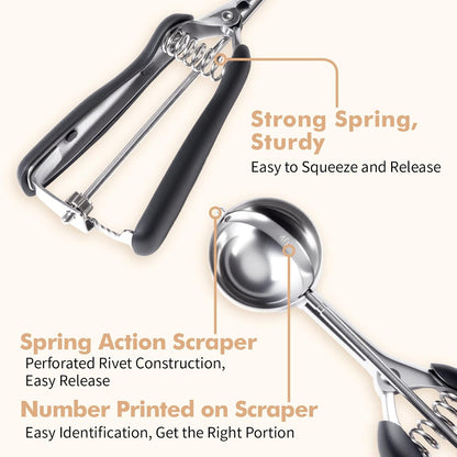 Cookie Scoop set, Cookie Scoops for Baking Set of 3, Size #60/ #40/ #20, Cookie Dough Scoop, Non-Slip Grip, Blue/Black/Mint Handle, For Cookies Muffin Cupcake Meatball Ice Cream