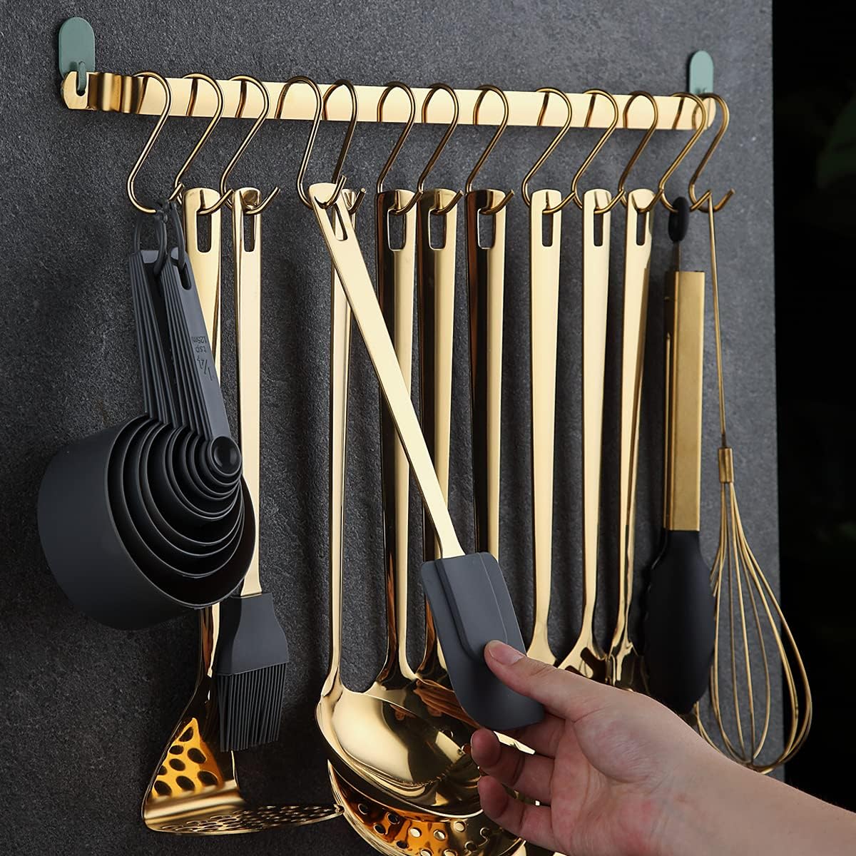 Gold Cooking Utensils Set, Kyraton Stainless Steel 37 Pieces Kitchen Utensils Set with Titanium Gold Plating, Kitchen Gadgets Tool Set with Utensils Racks Heat Resistant Dishwasher Safe