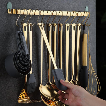Gold Cooking Utensils Set, Kyraton Stainless Steel 37 Pieces Kitchen Utensils Set with Titanium Gold Plating, Kitchen Gadgets Tool Set with Utensils Racks Heat Resistant Dishwasher Safe