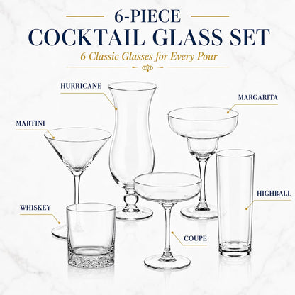 LemonRoad 6 Set Cocktail Glasses Mixed Drinkware,6-piece Variety Set