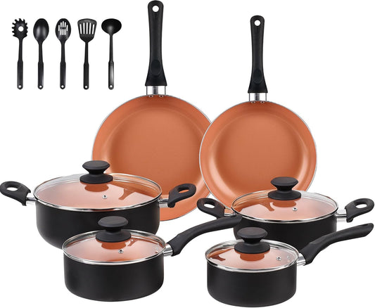 BECIGAR Ceramic Pots and Pans Set, 15PCS Nonstick Set Ceramic Cookware Set, Nonstick Pan Pots and Pans Set Non Stick Cookware set (With-Induction)