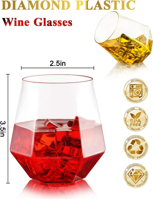 BESTSTAR 40 PCS Clear 12 Oz Diamond Plastic Wine Whiskey Glasses