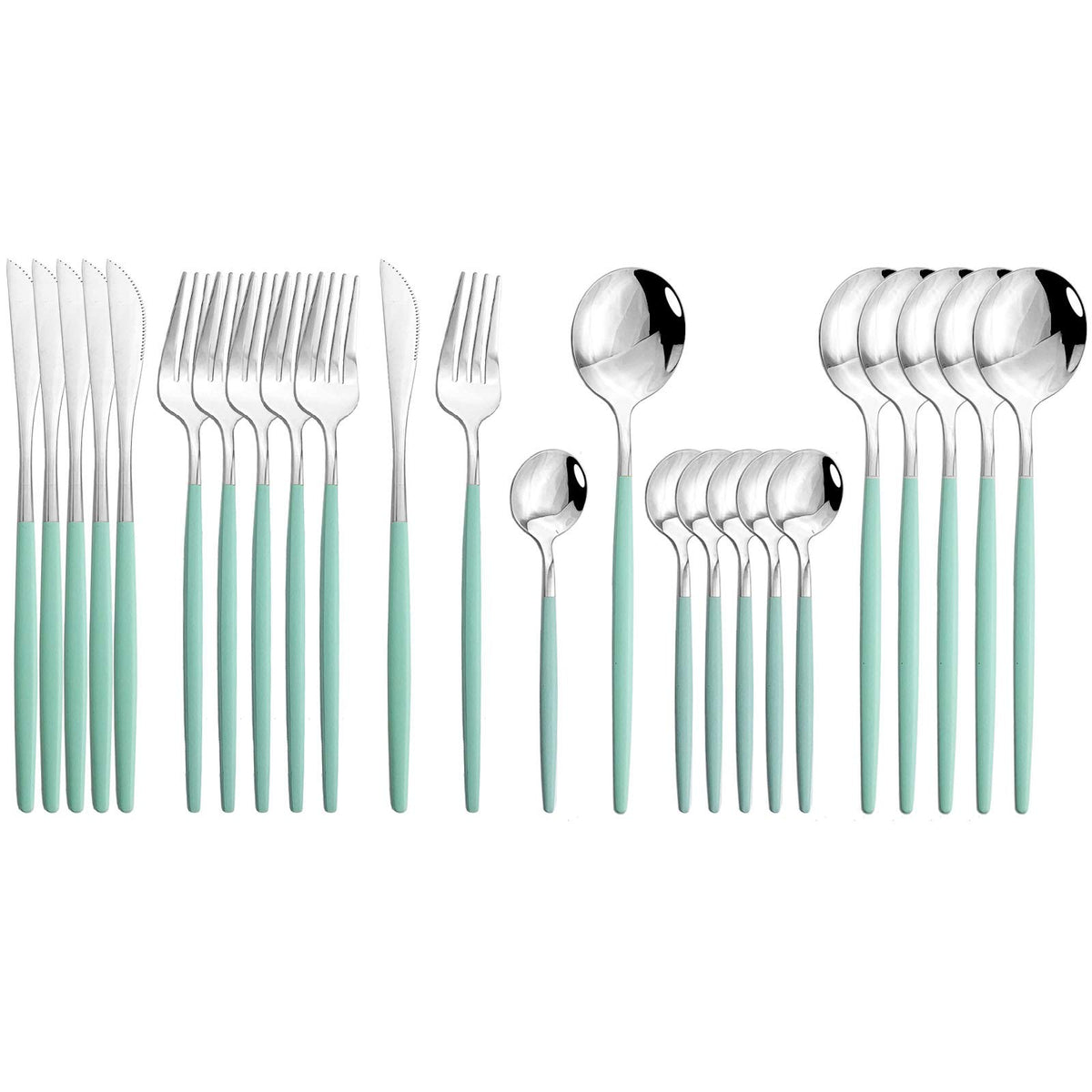 JASHII 24 Pieces 304 Stainless Steel Rose Cutlery Set Home Kitchen Silverware Set, Mirror Polished, Knife/Fork/Spoon, Modern Elegant Silverware Set for Party, Christmas